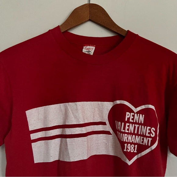Vintage 1981 Penn Valentines Tournament Tee Retro Tee 1980s Red Tee - Picture 2 of 5